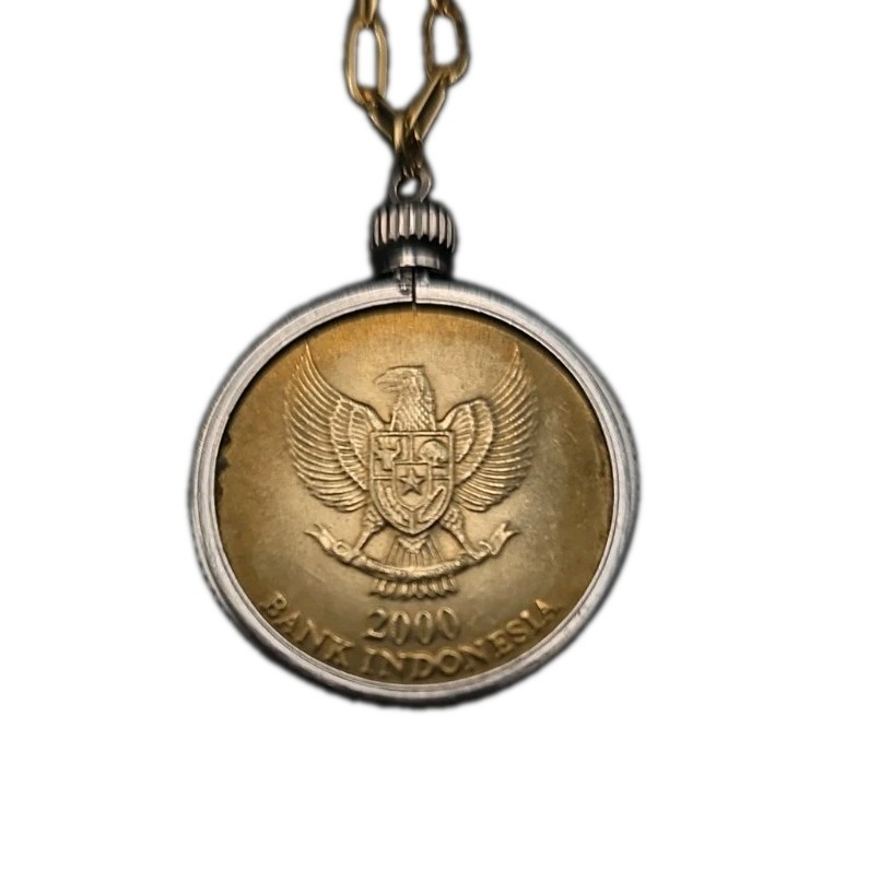 Indonesian Garuda & Jasmine Coin Pendant – Mixed-Metal Necklace