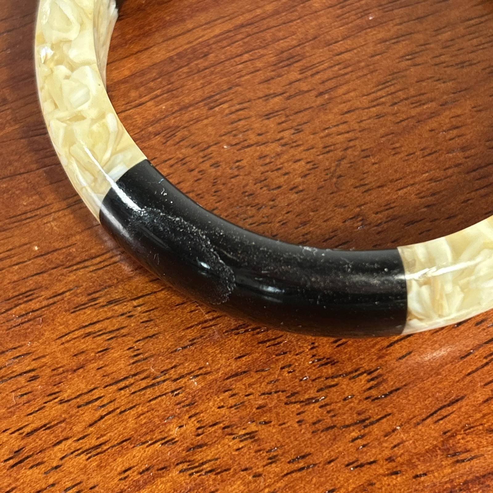 Resin Black Cream Bangle Bracelet Vintage Stackable Retro Boho Fashion Jewelry