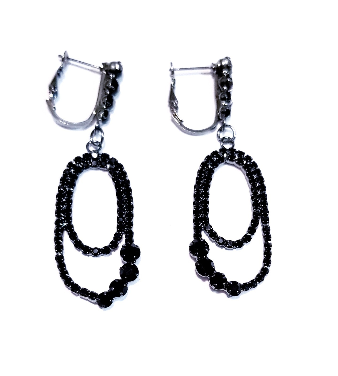 Black Dangle Chandelier Earrings Rhinestone Pageant Prom Bridesmaid Drop 2.8 in