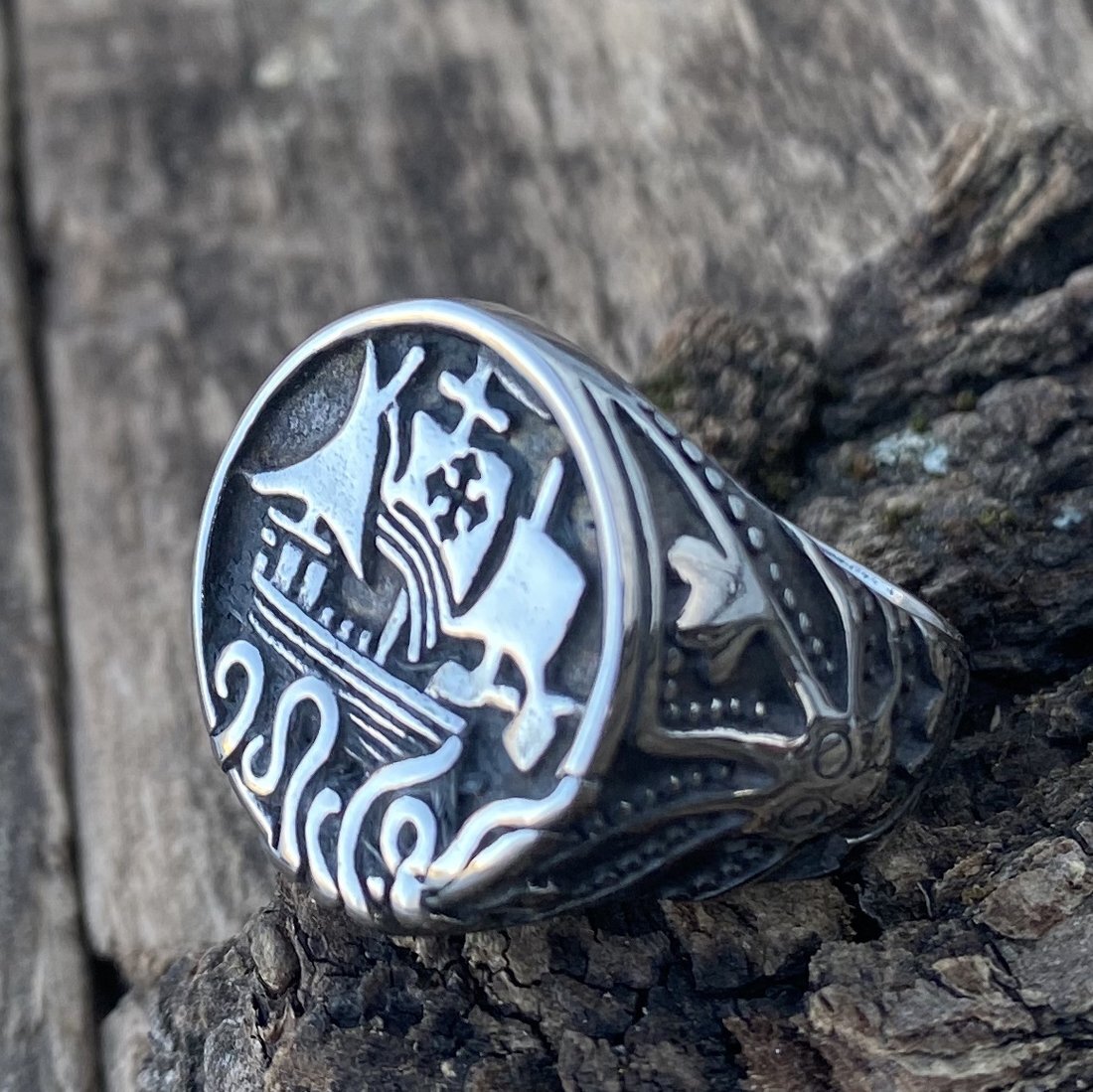 MENDEL Mens Viking Pirate Nautical Ship Octopus Ring Stainless Steel Size 7-15