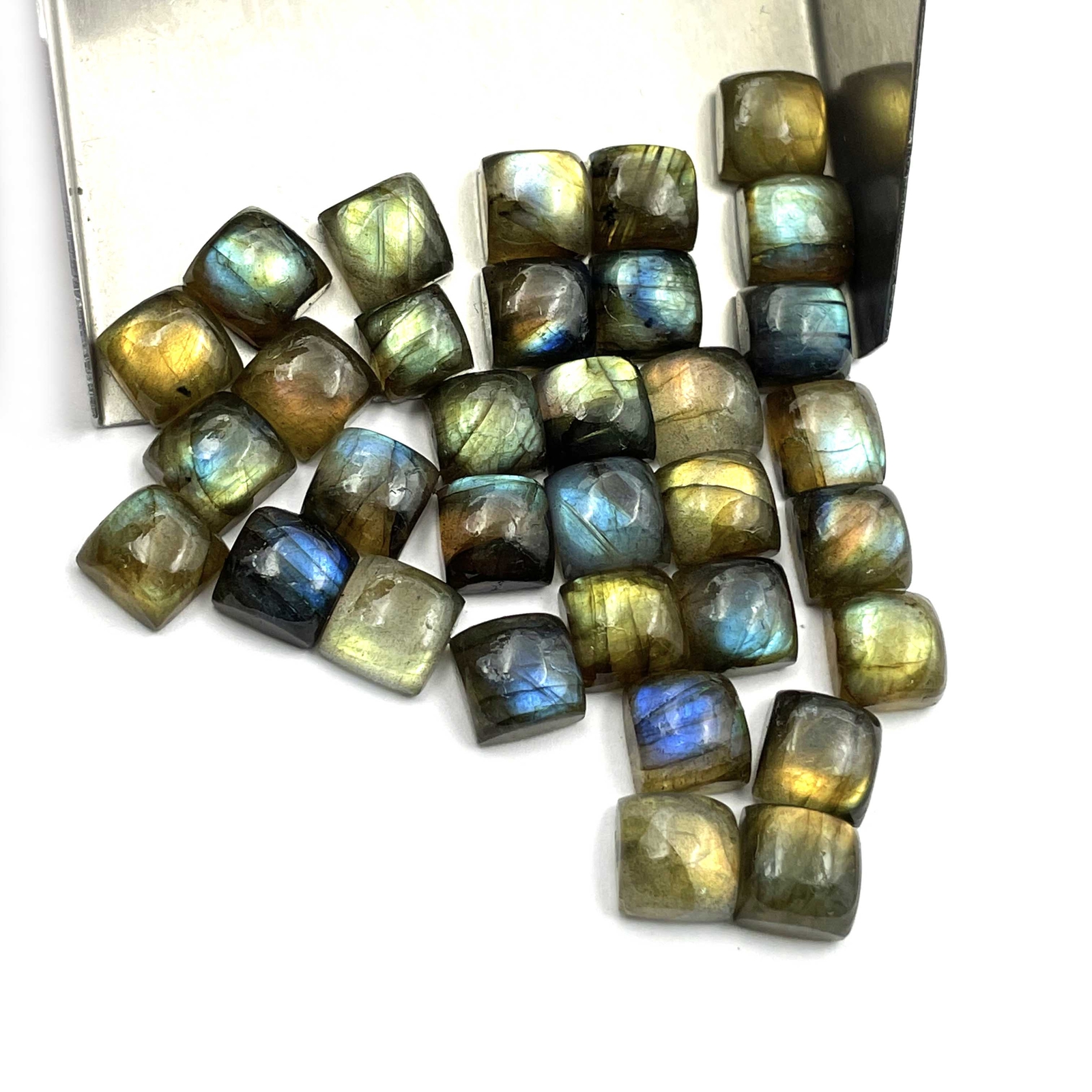Natural Labradorite Square Loose Gemstone Cabochon Lot 39 Pcs 8 MM 120 CT