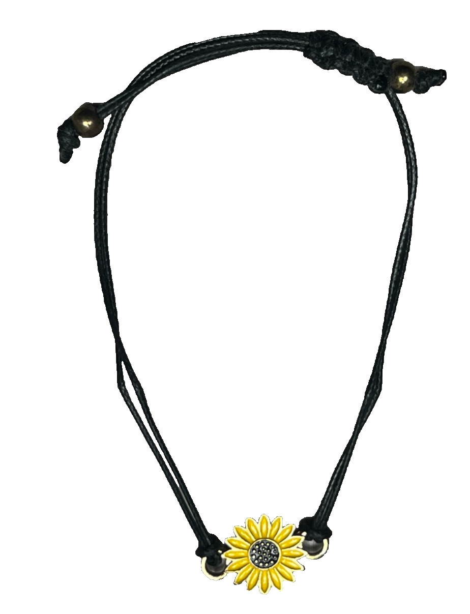 Floral Charm Bracelet Enamel Yellow Sunflower Boho Beads Adjustable Lightweight