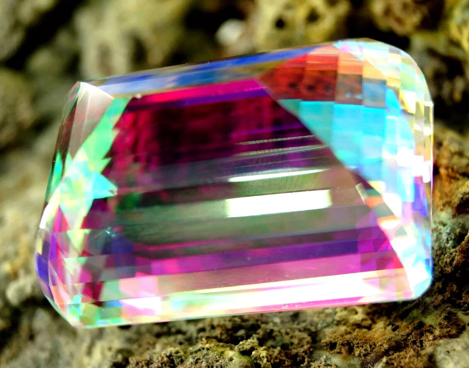 Natural Huge Mystic Topaz 142-145Ct Rainbow Colour EmeraldCut Certified Gemstone