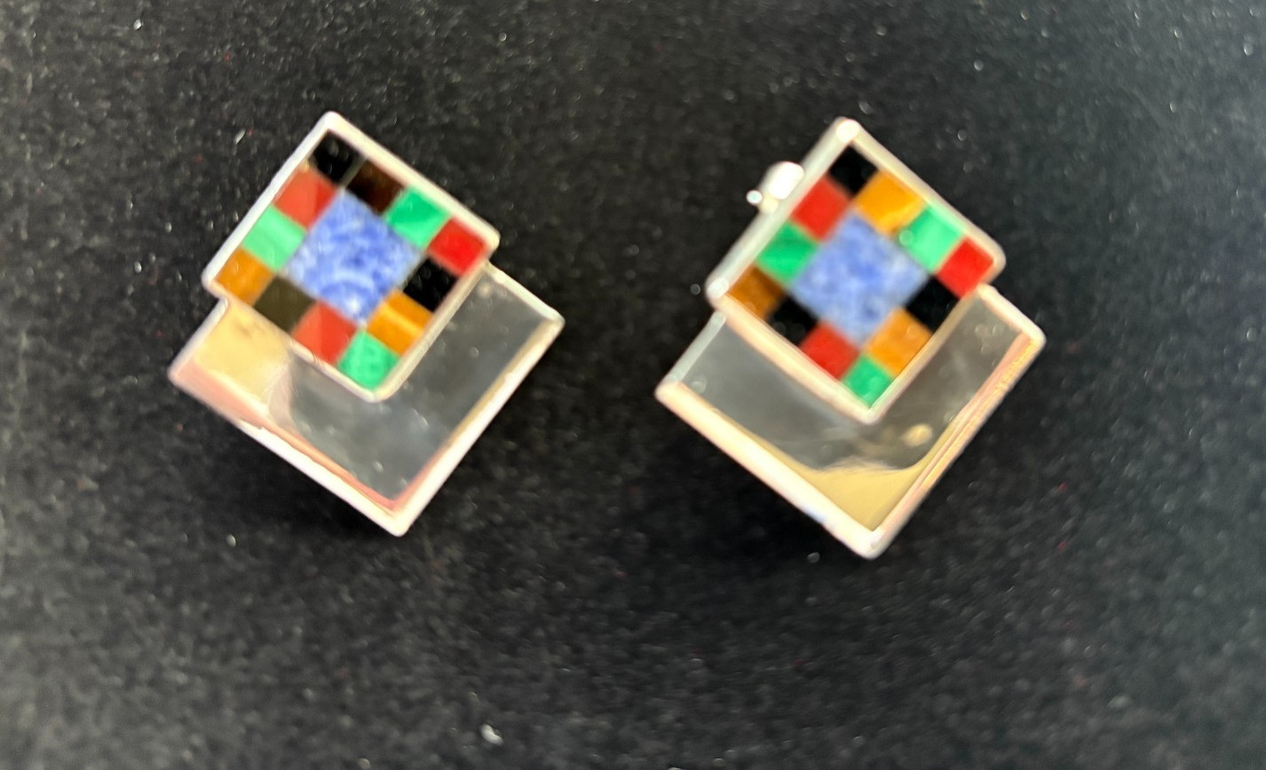 Great Falls Metal Works Sterling Silver Southwestern Inlay Earrings