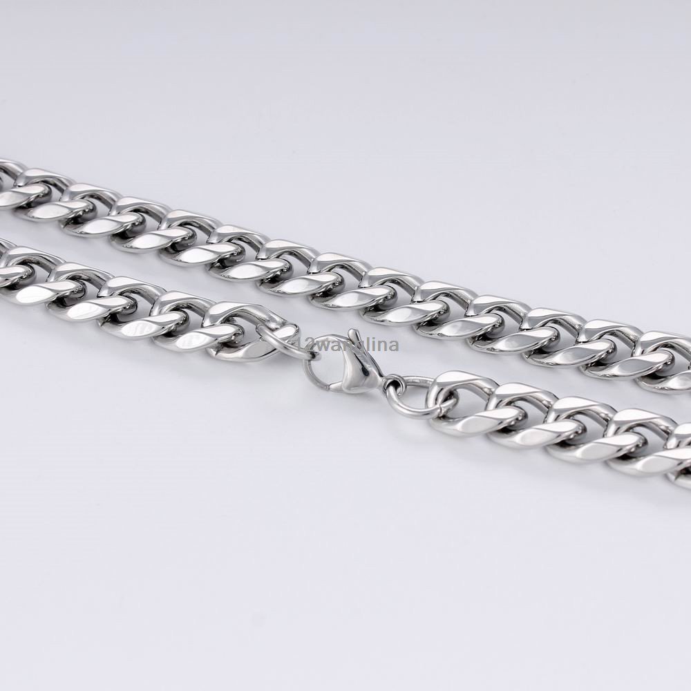 18-36” MENS Stainless Steel 3/5/7/9/11mm Silver Tone Cuban Curb Chain Necklaces