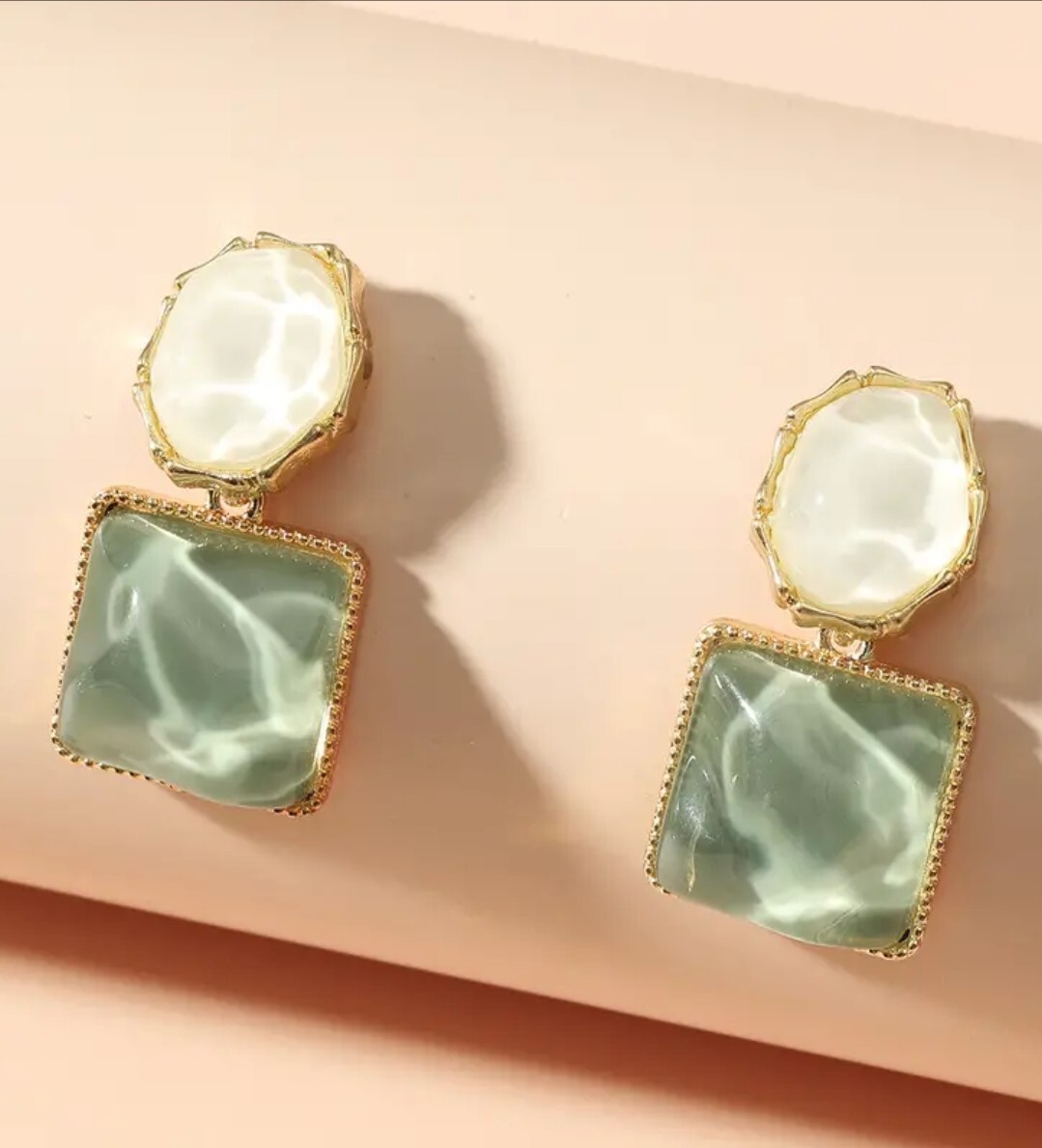 Water Ripple Resin Zicron Double Square Temperament Elegant Earrings For Women.