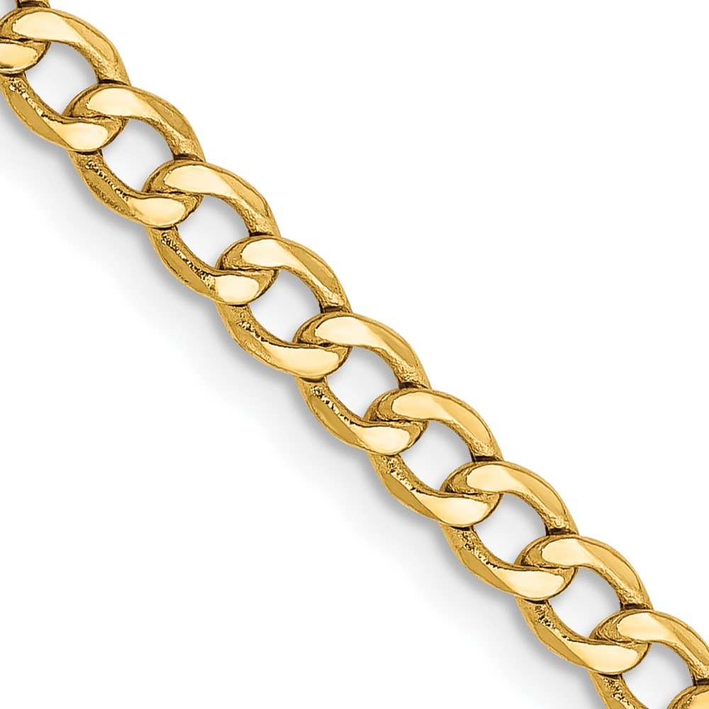 14k Yellow Gold 3.35mm Semi-Solid Curb with Lobster Clasp Chain Necklace 22″