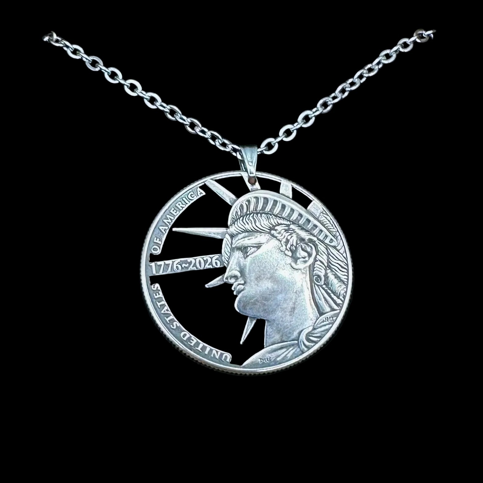 250th U.S. 2026 “Statue of Liberty” Half Dollar Hand Cut Coin Necklace 18″ NEW