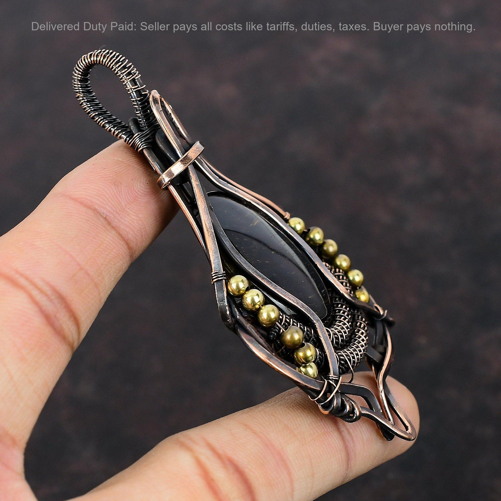 Oval Nellite Stone Copper Birthday Wire Wrapped Daughter Wedding Pendant Jewelry