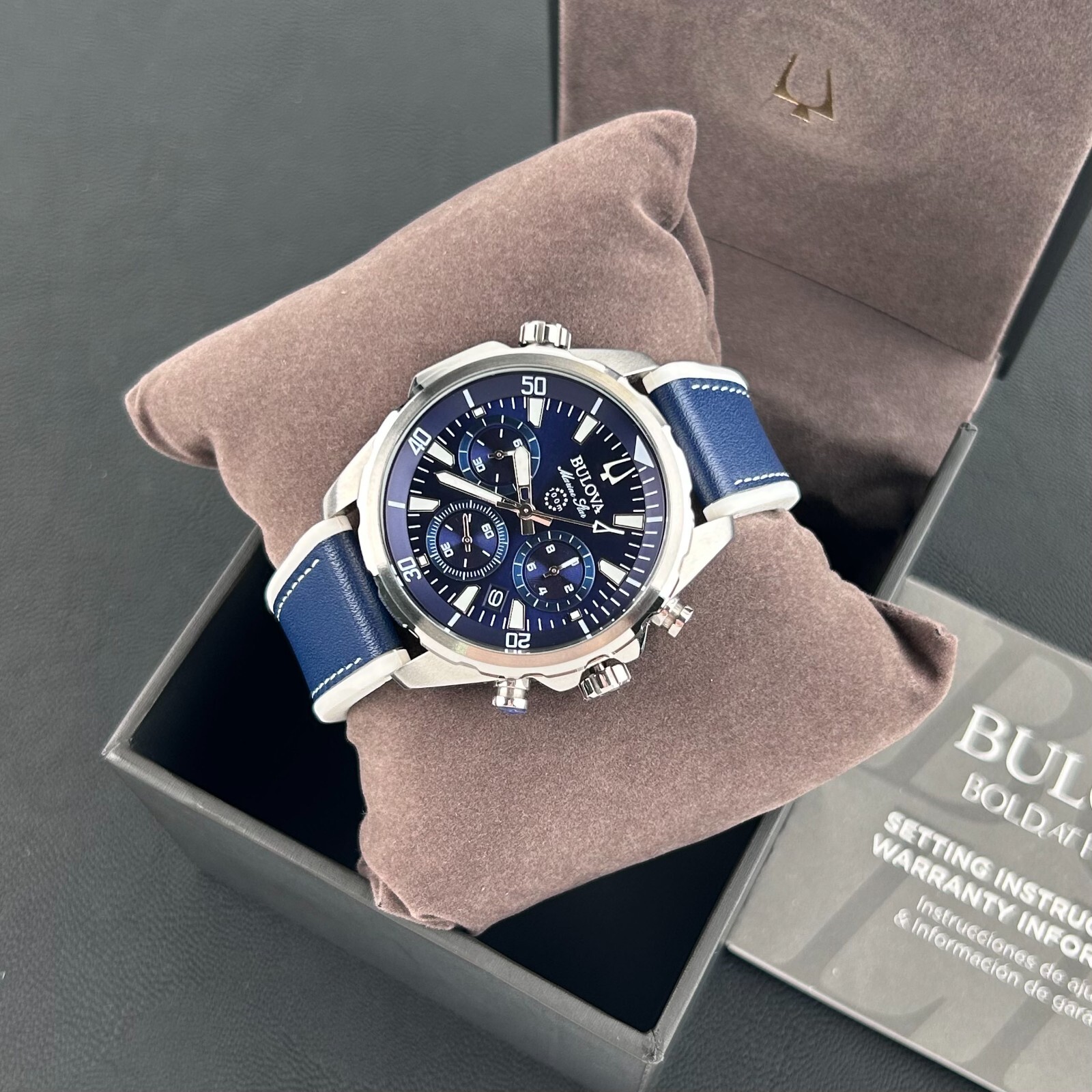 Bulova Marine Star 96B287 Blue Dial-Blue Silicone Strap Men’s Quartz Watch 43mm