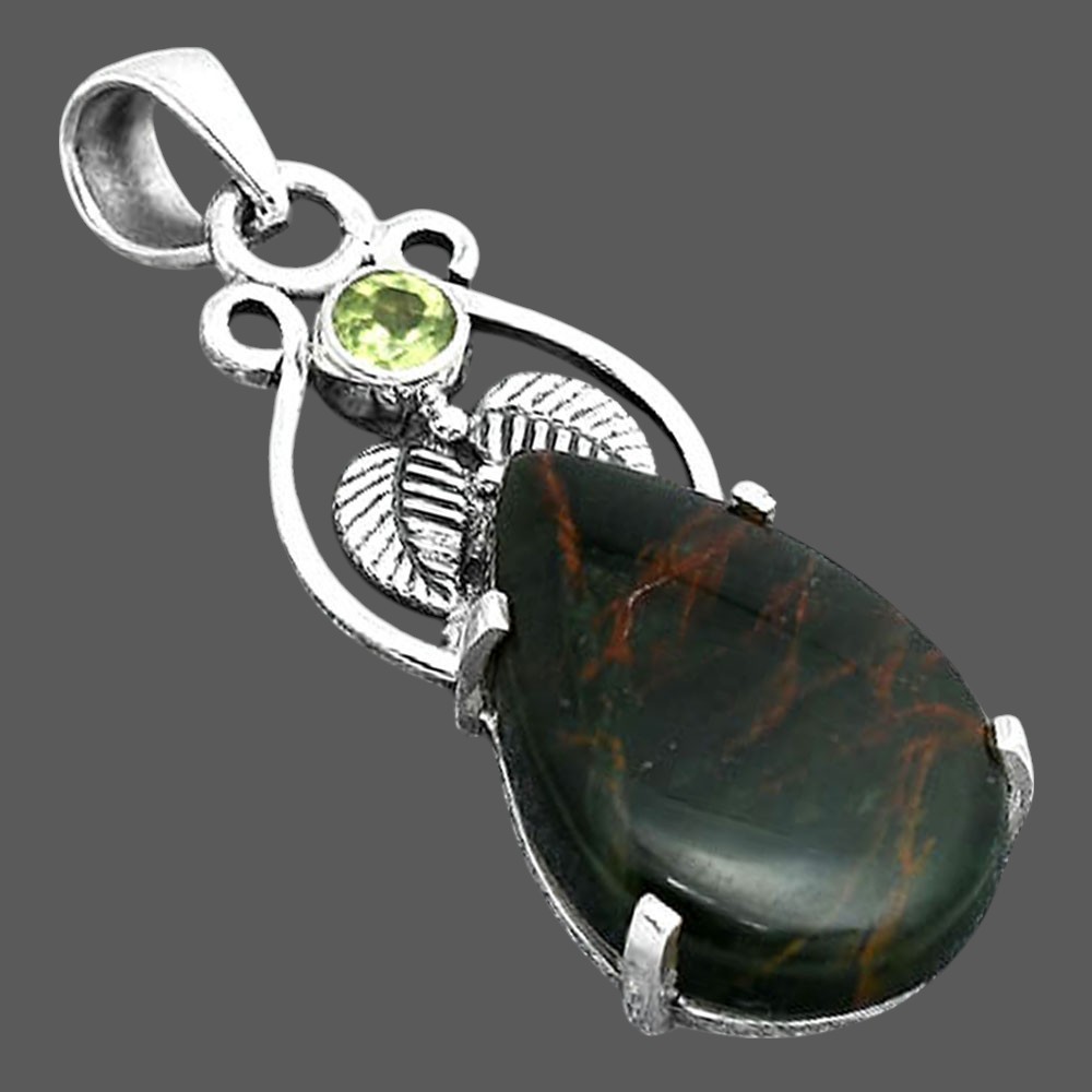 Turkish Rainforest Chrysocolla and Peridot 925 Silver Pendant Jewelry P-1434