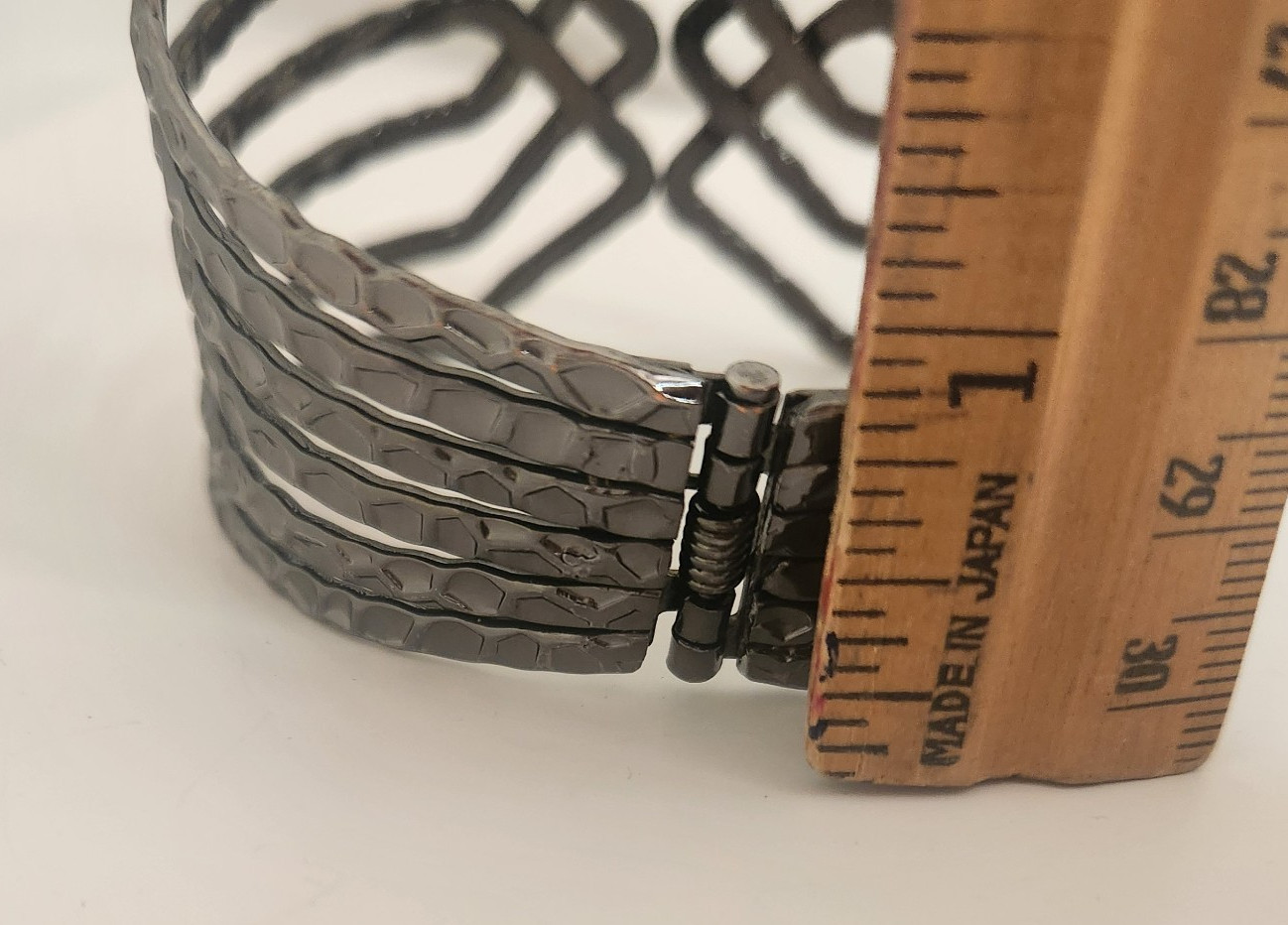 Gunmetal Hinged Bracelet Geometric Design 2″ x 7/8″