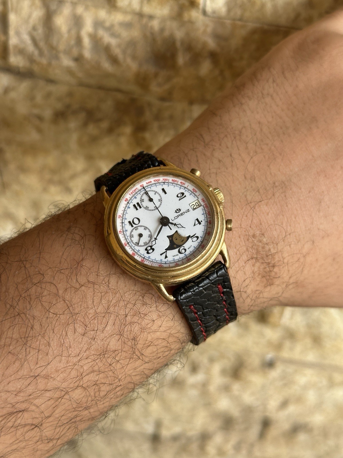 Vintage Lorenz Chronograph Moonphase Valjoux 7768 Mechanical Gold Plated 39mm