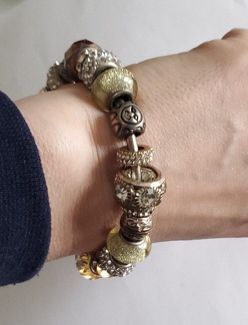 Rhinestone Beaded Charm Cuff Bracelet