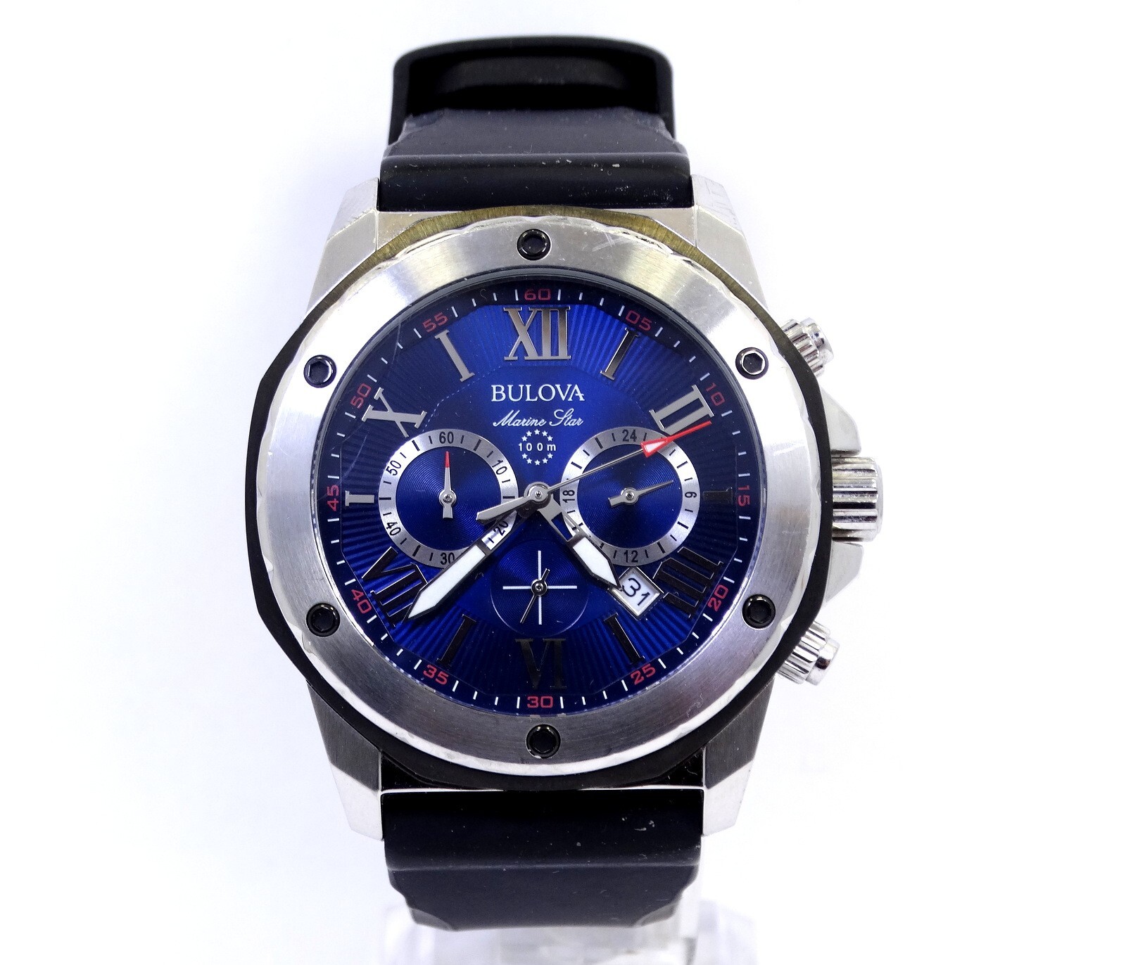 BULOVA 98B258 MARINE STAR Chronograph Blue Dial Stainless Steel Quartz Watch