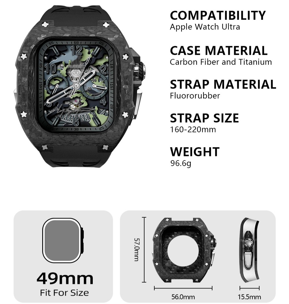 Luxury Titanium Carbon Fiber Case Rubber Band Mod Kit For Apple Watch Ultra 49MM