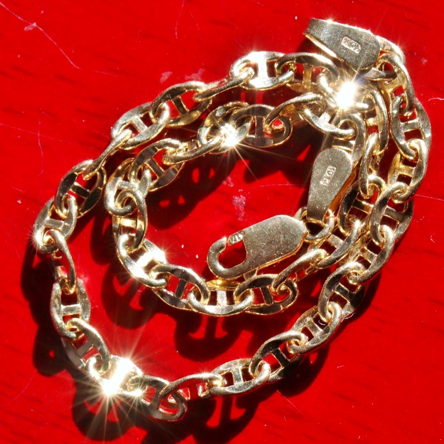 10k yellow gold bracelet 8.0″ diamond cut fancy mariner link chain 1.95g