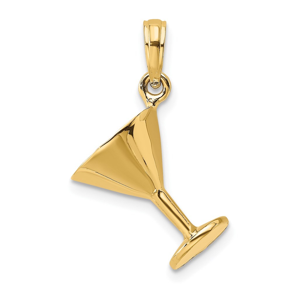 14K Yellow Gold 3-D Martini Glass Charm Pendant L-15.4mm W-10.2mm