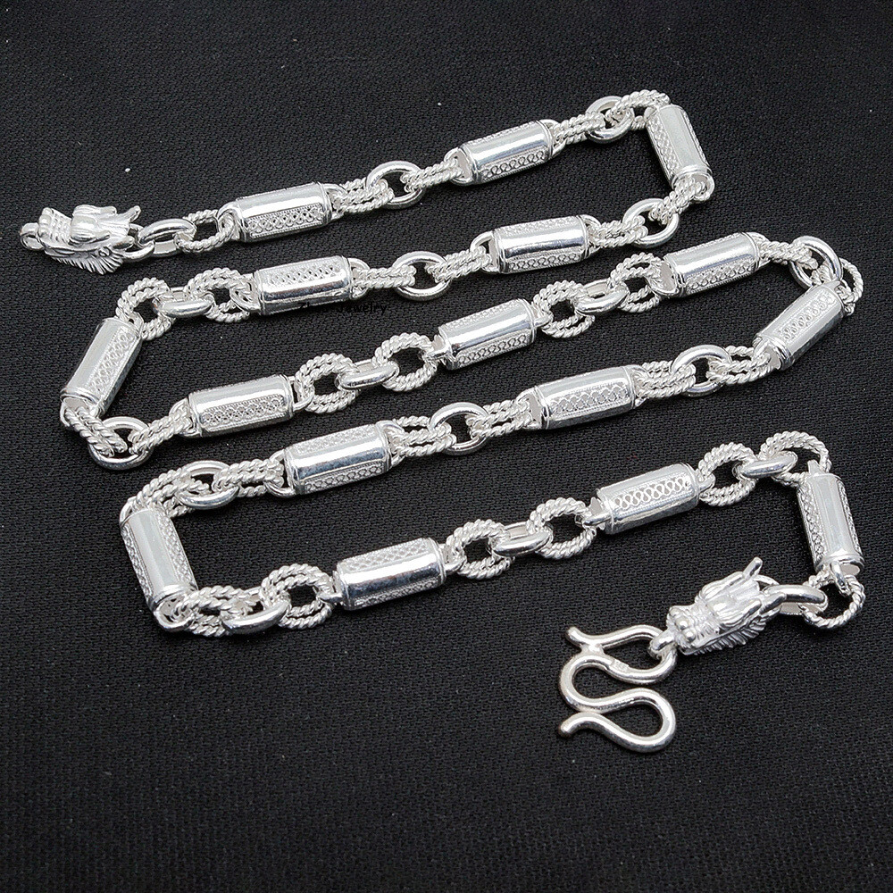 Pure S999 Fine Silver 999 Chain 6mm Cable Link Dragon Necklace 44-45g 21.6inch