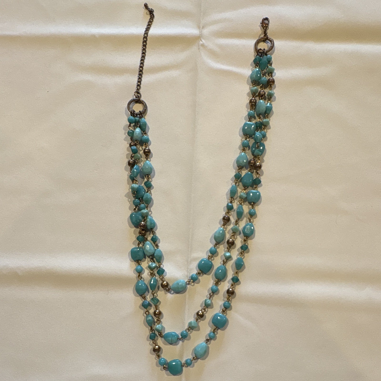 Blue Beaded Multi-Strand Layered Bohemian Necklace Gold-Tone Adjustable Extender