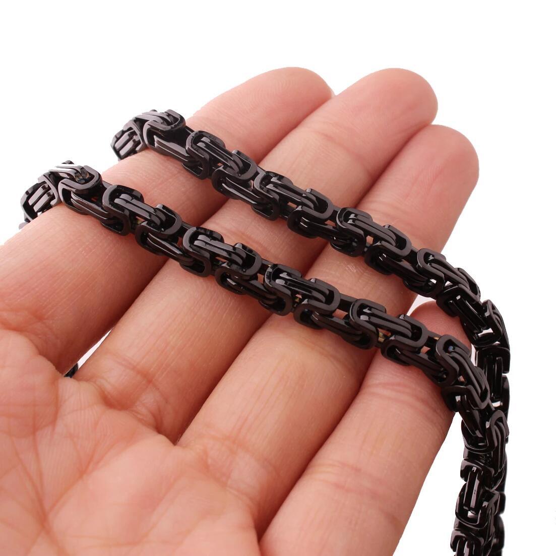 4mm 6mm 8mm Black Stainless Steel Byzantine Box Chain Necklace Jewelry Men Women
