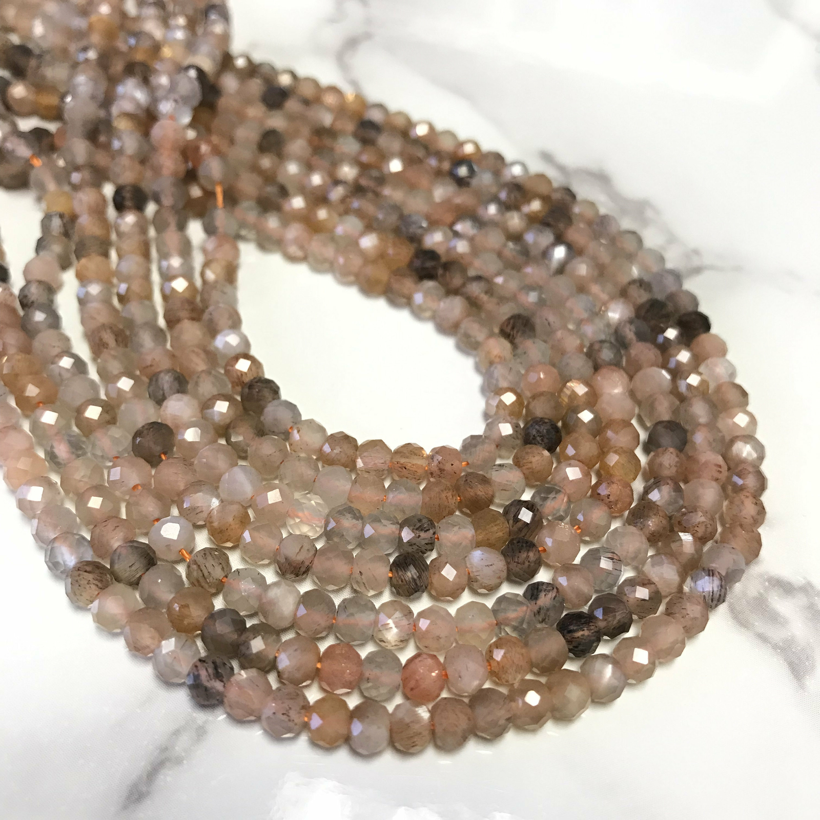 Natural Multi-Color Moonstone Faceted Rondelle Beads 2x3mm 3x4mm 15.5″ Strand