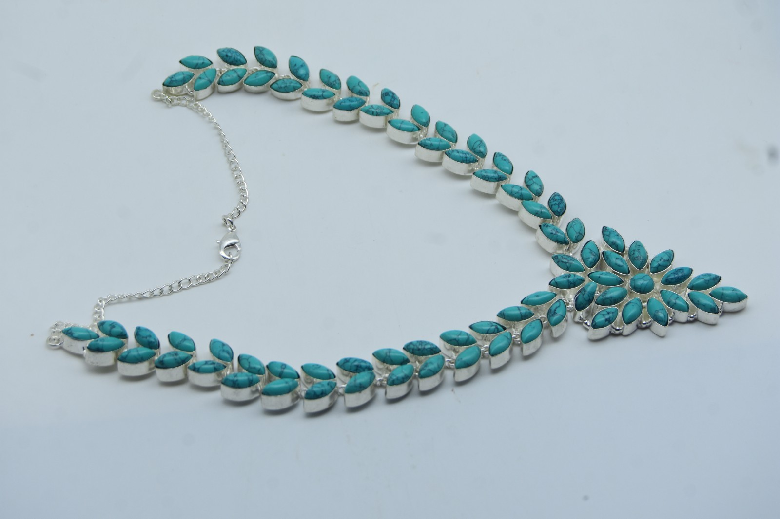 925 Sterling Silver Turquoise Gemstone Handmade Jewelry Necklace Size-18″