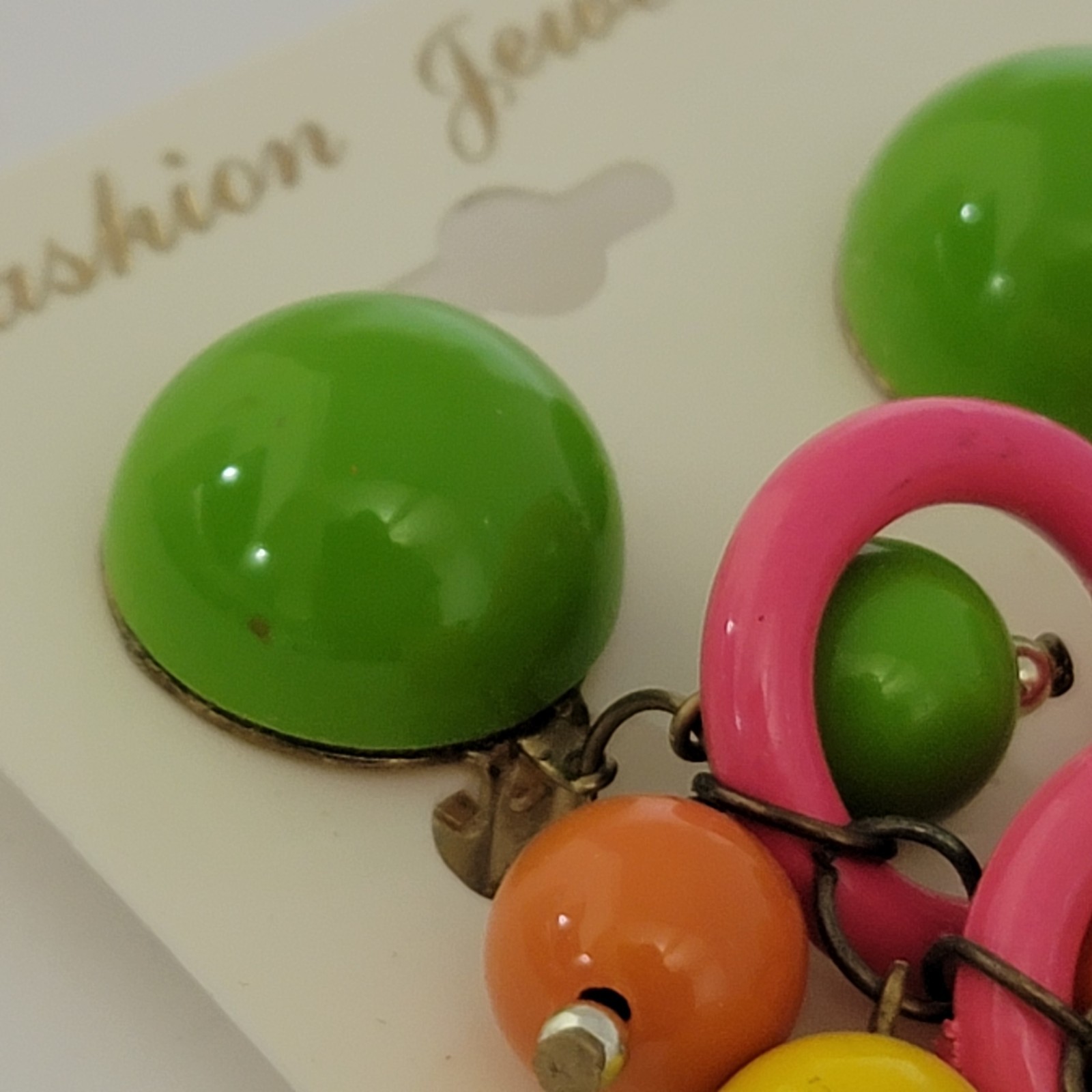 Cha cha Colorful Clip-on Earrings Bright Boho Green Orange Yellow Pink Vintage