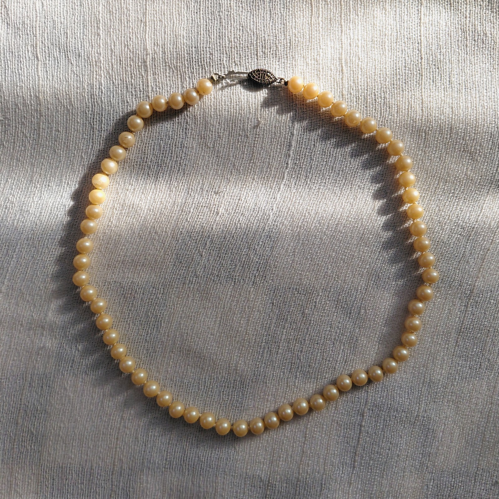 Vtg 40s Hand-Knotted Japanese Glass Faux Pearl Necklace Sterling Silver Clasp