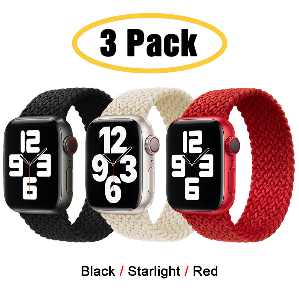 For Apple Watch 11 10 9 8 7 6 5 4 44/45/49mm 3 PACK Braided Solo Loop Band Strap