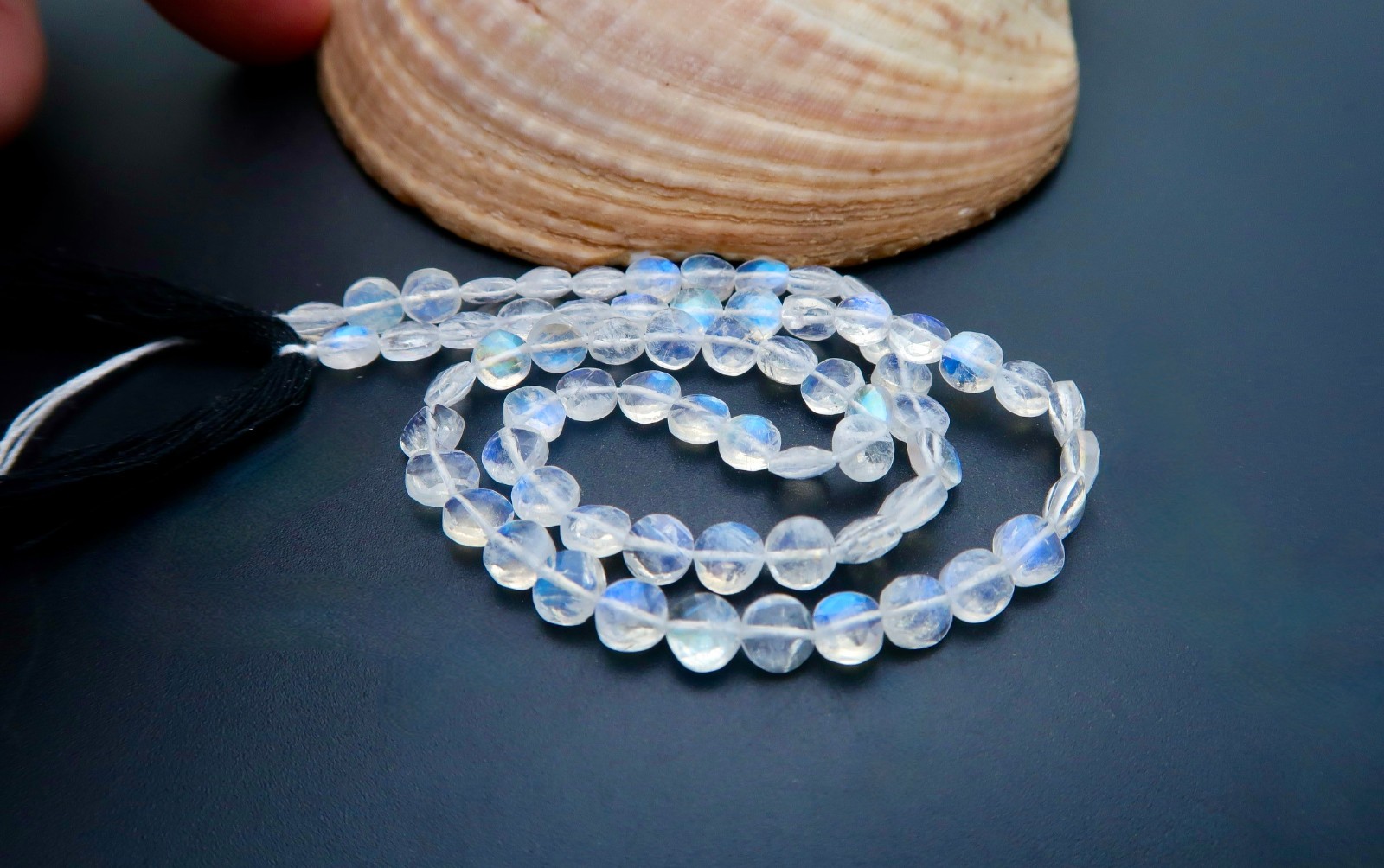 FULL STRAND STUNNING AAAA BLUE TEAL FALSH MOONSTONE 4.3-4.6mm FACETED COIN BEADS