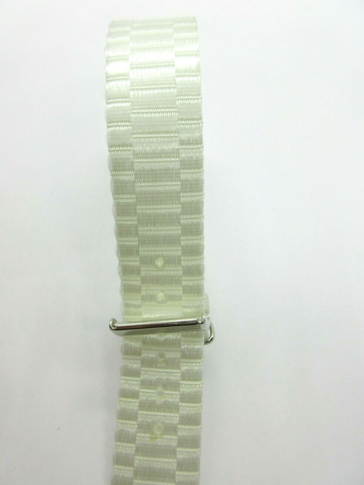 White Nylon One Piece 18mm Watch Strap Silver Buckle Keeper 230mm Long