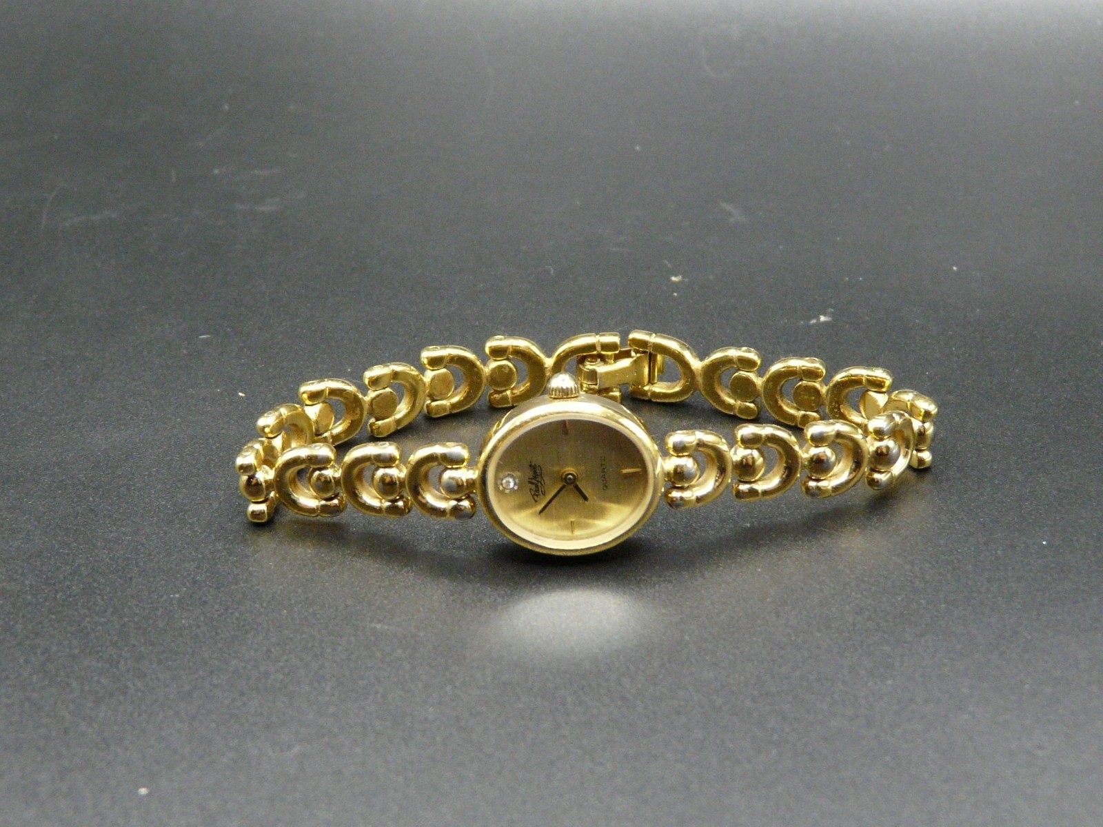 VTG Vintage Paul Maret Ladies Women Watch Gold Tone Link Bracelet Gemstone Dial