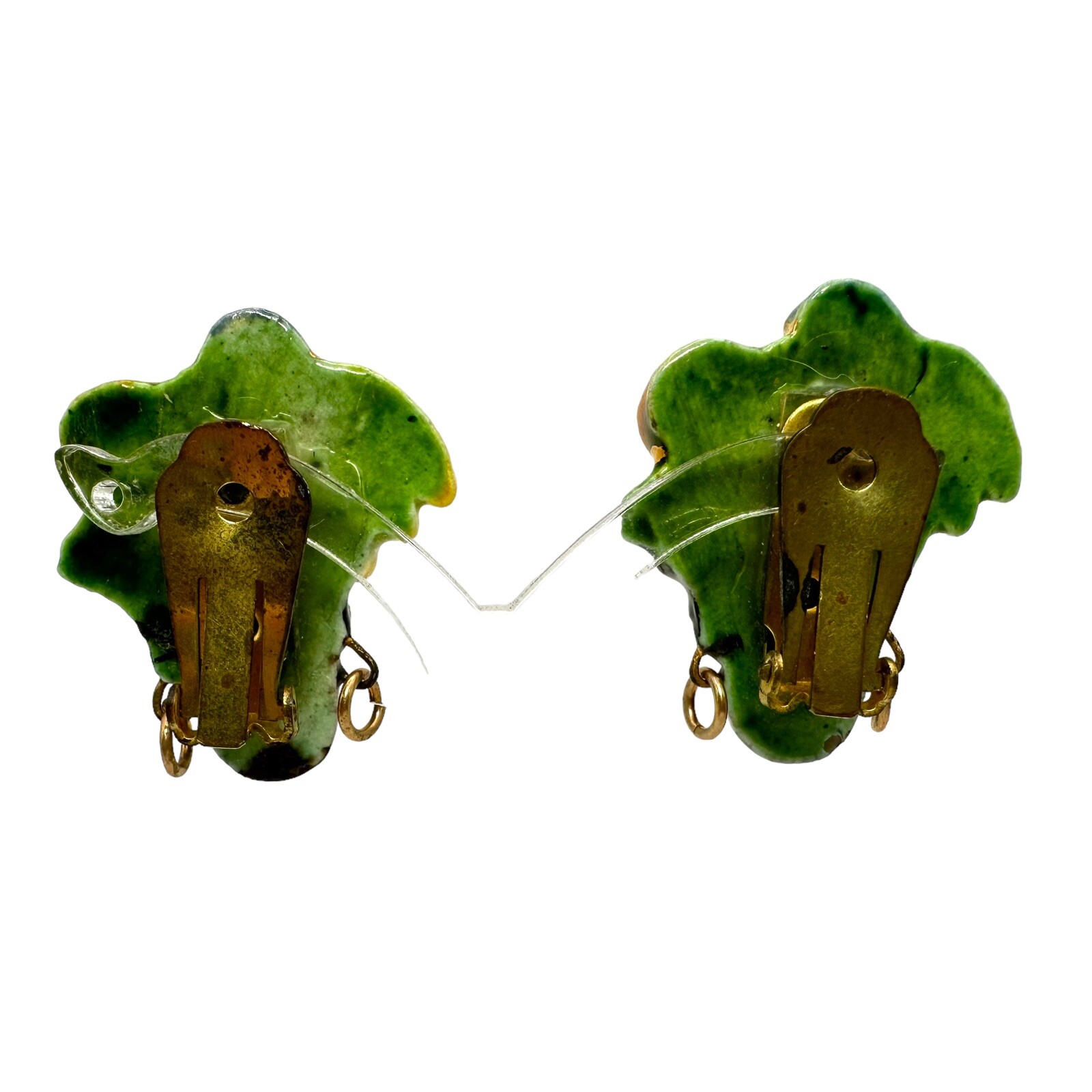 Vtg Ceramic Enamel Carmen Miranda Fruit Headdress Lady Head Clip Earrings