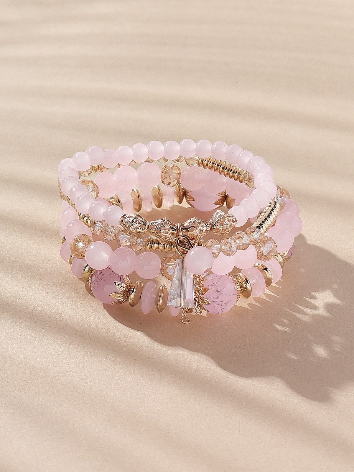 4PCS Bohemian Stackable Bracelets for Women Girls Gold Tone Beaded Stretch Charm