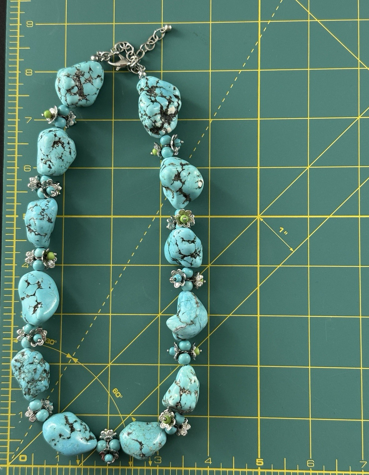 Chunky Turquoise Beaded Necklace in Random Shapes Man Made 22 in #388