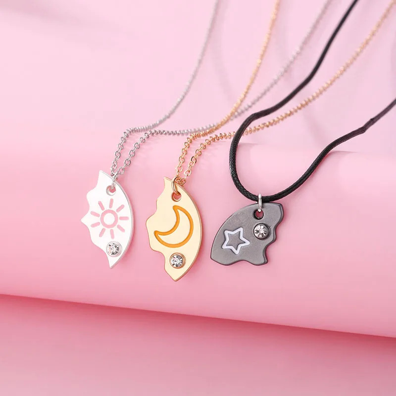Sun Moon Star Necklace 3Pcs Friendship Pendant Jewelry for Best Friends Couple