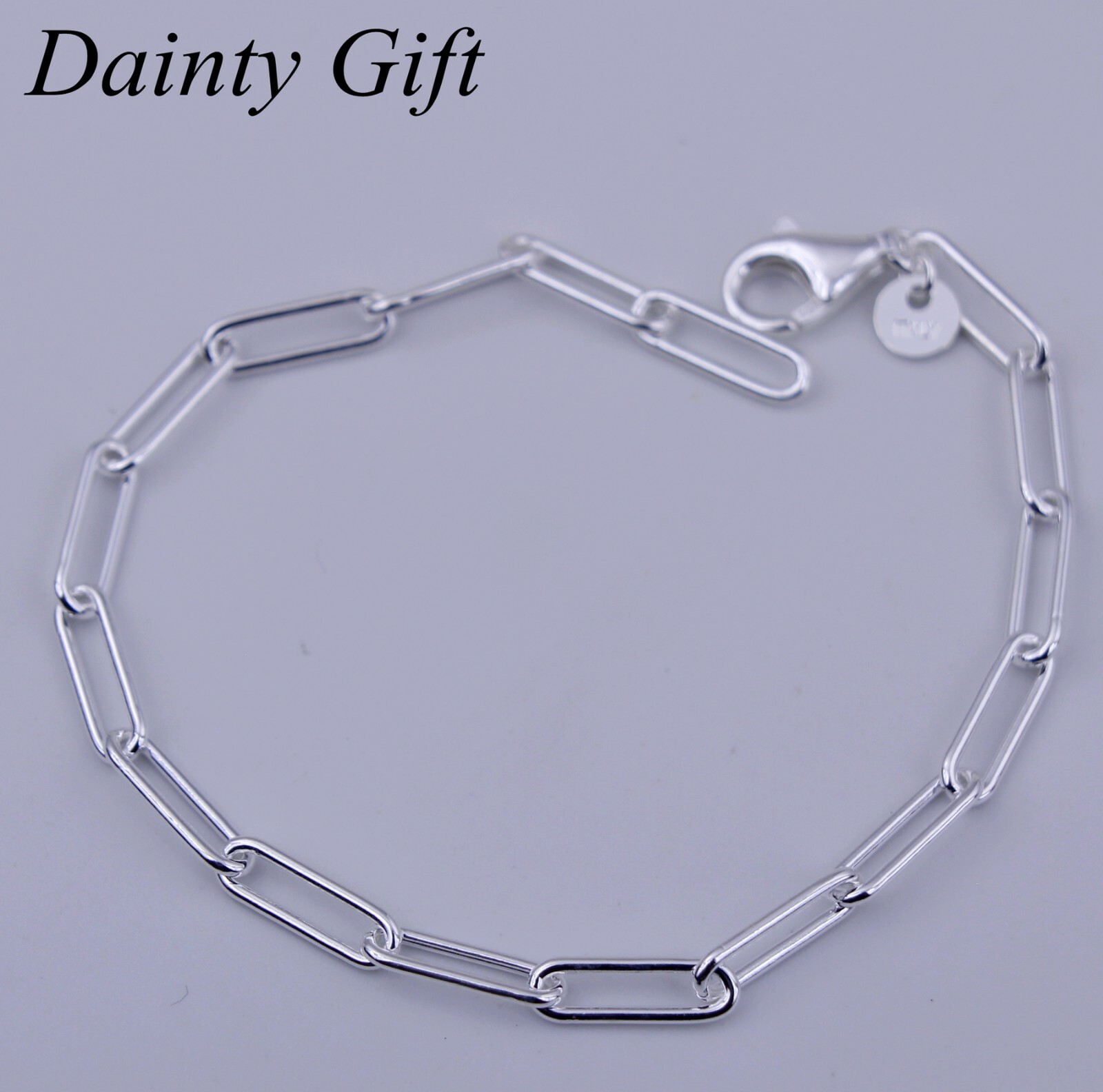 Men Women Italy 925 Sterling Silver 4 mm Paperclip Link Chain Bracelet 7-8″