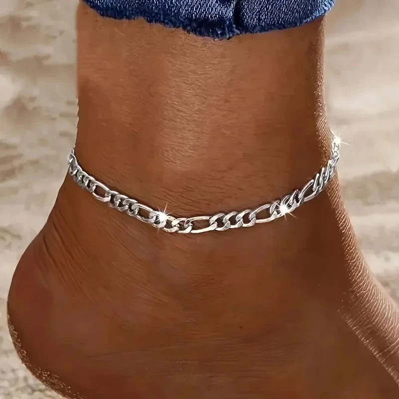 Sterling Silver 925 Figaro Anklet for Women 4mm Hallmarked Ankle Bracelet-23cm