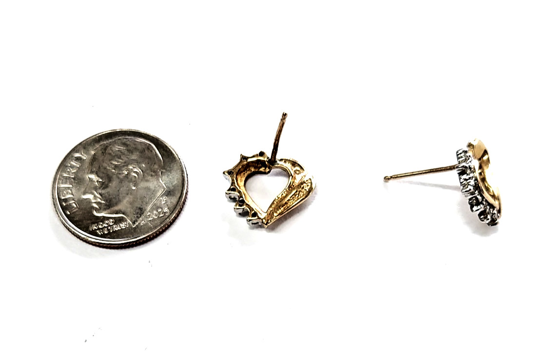 1OK Yellow Gold & Round-Diamond Heart Earrings (1.7 grams)