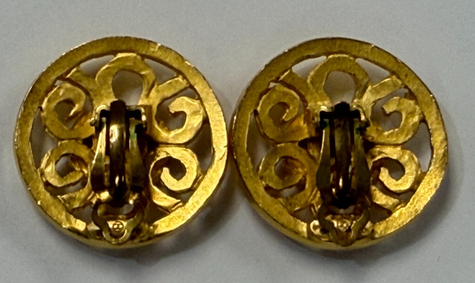 Vintage Chanel Gold Tone Round CC 1995 Open Design Earrings