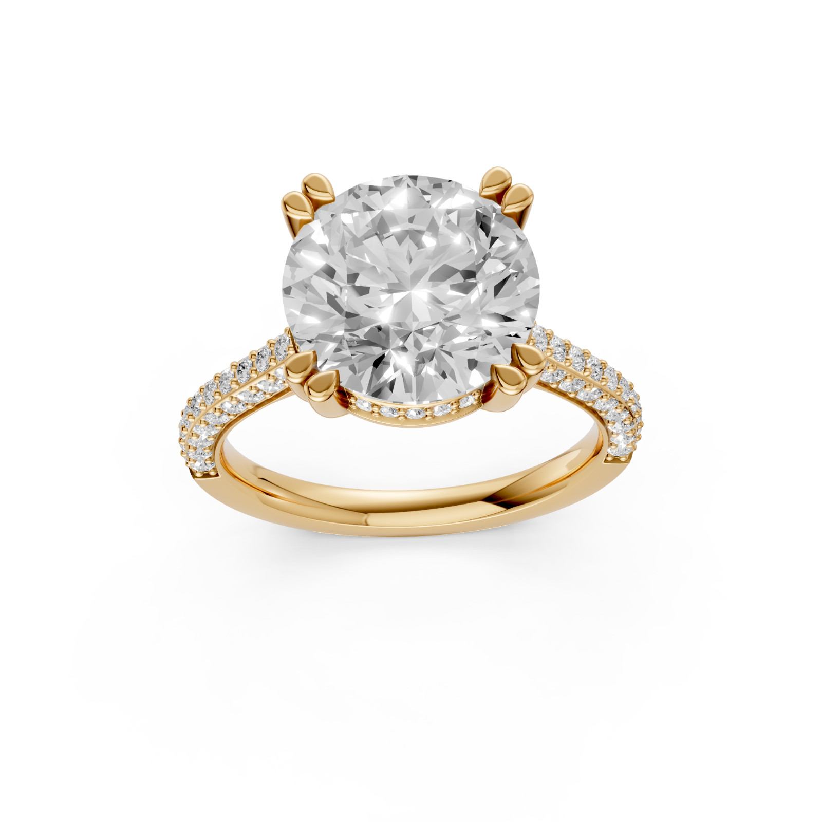 Round Lab Grown Diamond Hidden Halo Prong Basket Setting Engagement Ring