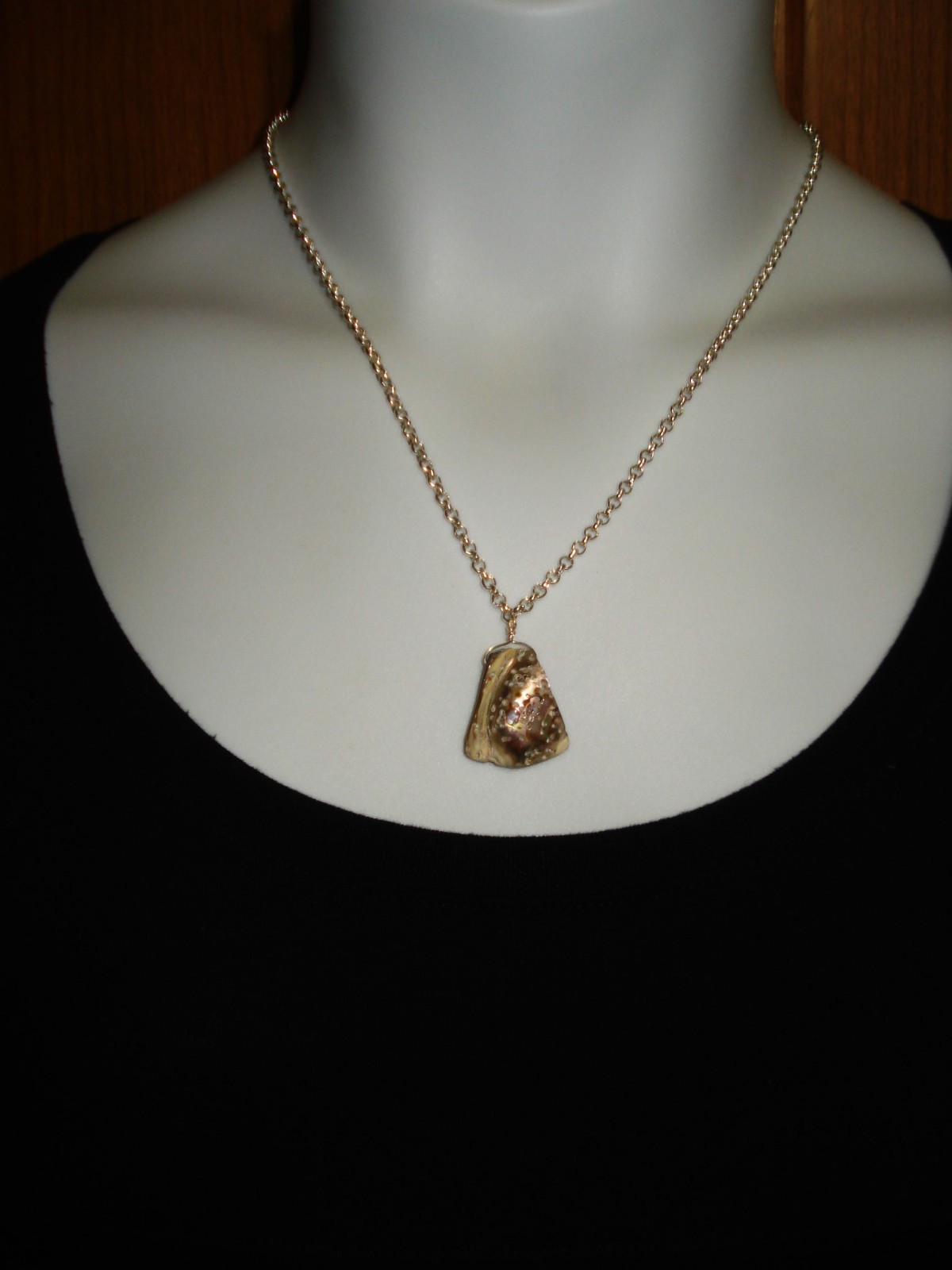 19 1/2″ Outershell Abalone Thick Triangular Pendant Lobster Clasp OOAK Necklace