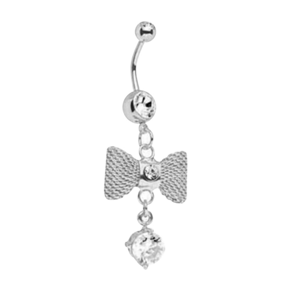 Dangle Bow CZ Belly Button Ring Piercing 14Guage 16mm | Luxe Modz