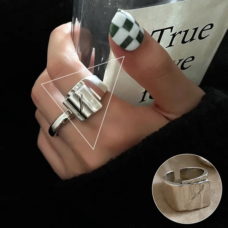Adjustable Silver Open Ring Minimalist Statement Band Stackable Women Gift