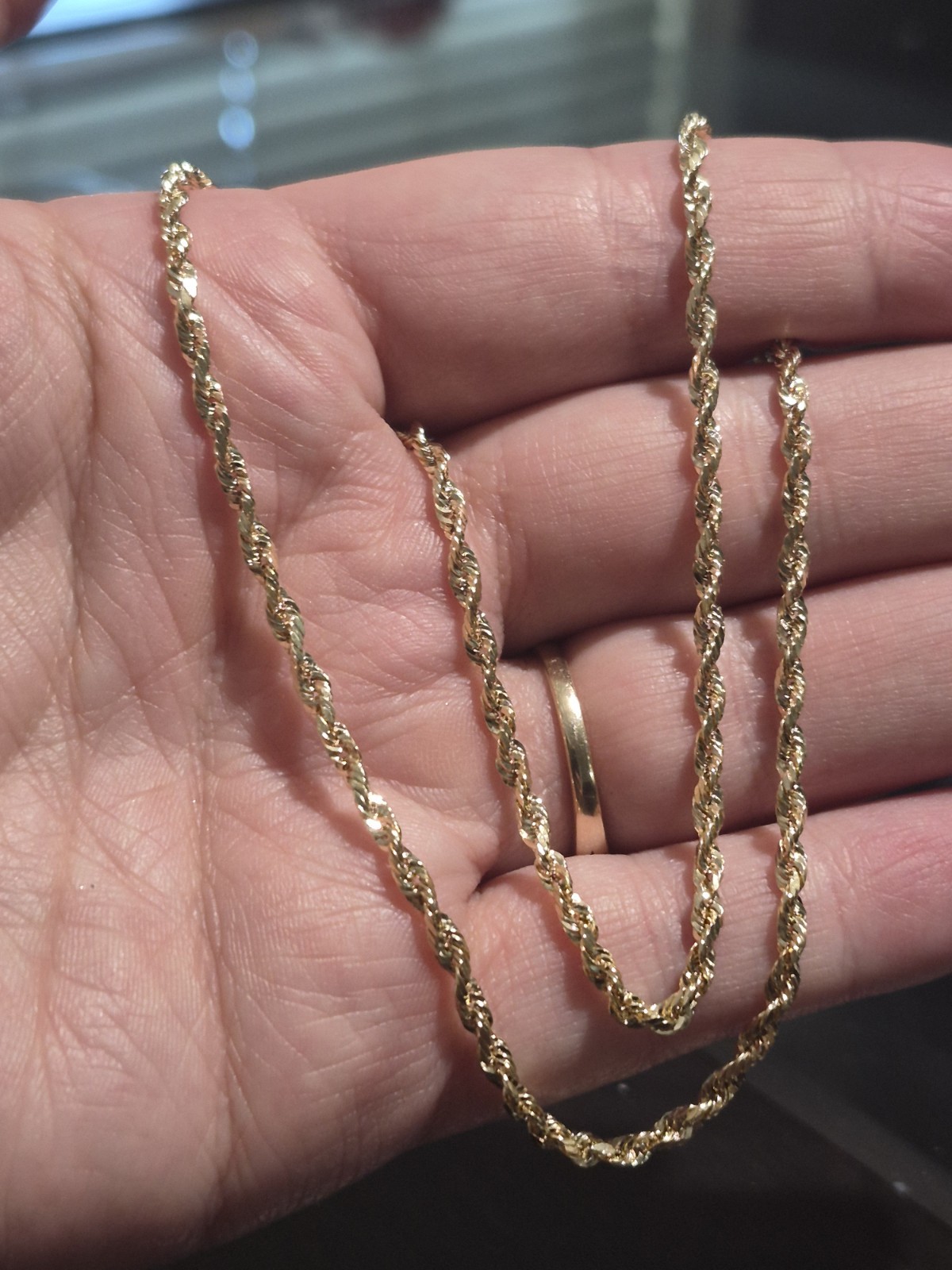 10k Solid Gold Hollow Diamond Cut Rope Chain Necklace 2.5mm 16in
