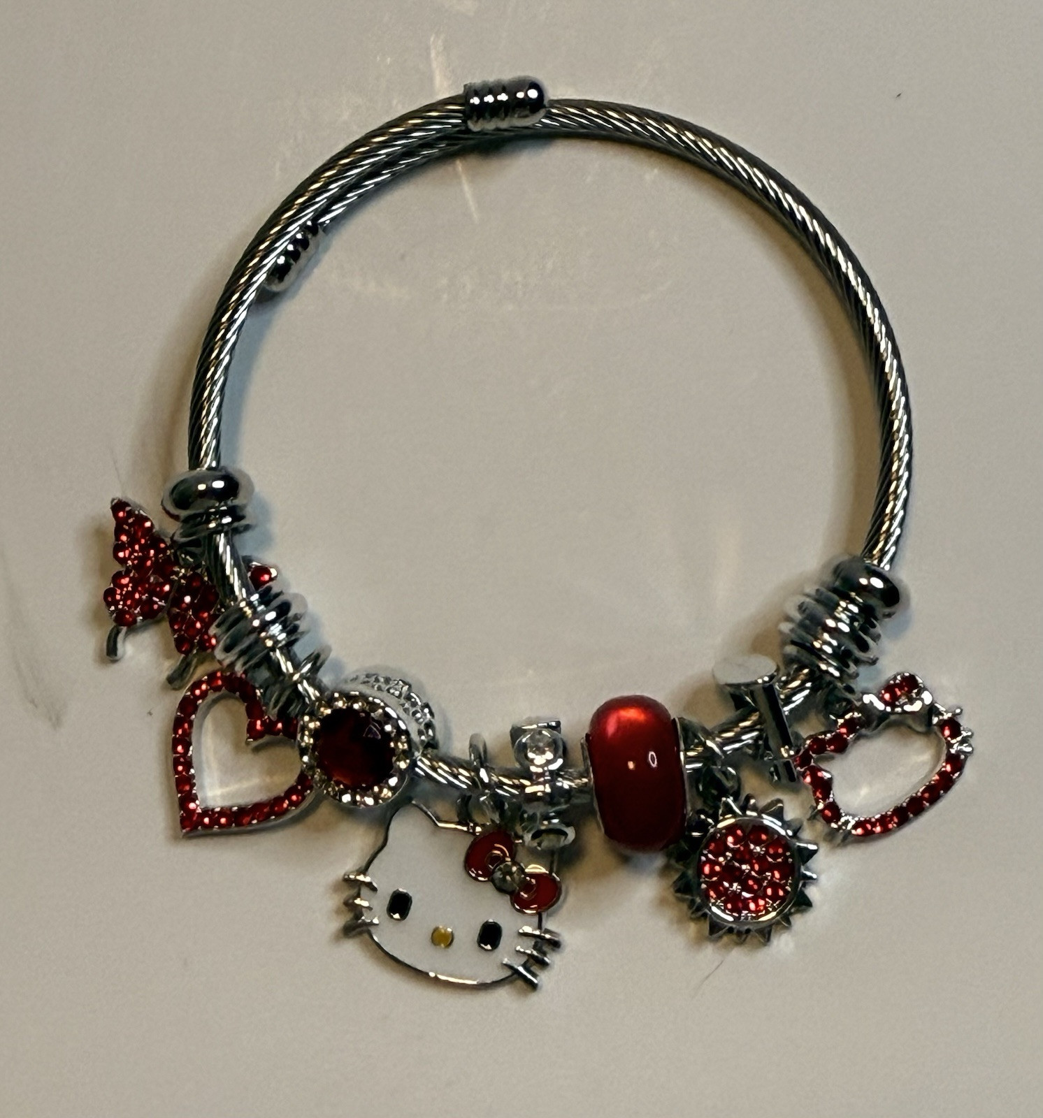 Hello Kitty Trendy Sparkly Wrist Heart Hollow Design Adjustable Bracelet