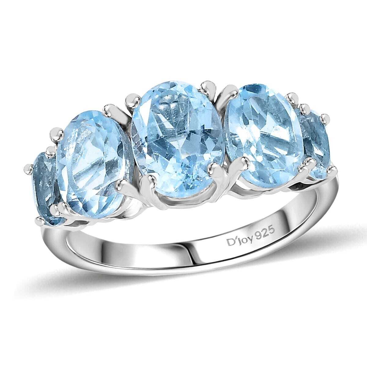 3.85ctw Sky Blue Topaz 5 Stone Ring Platinum Plated Sterling Silver Size 7