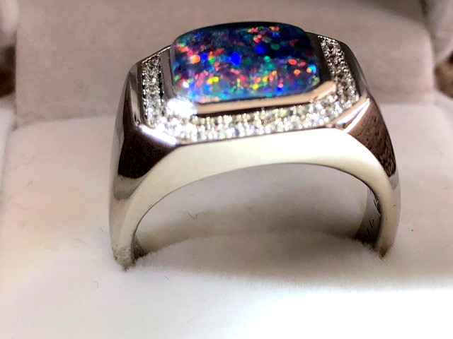 Heavy SS 10 SOLID Natural Australian Black Red Opal Men’s ring Signet SEE VIDEO