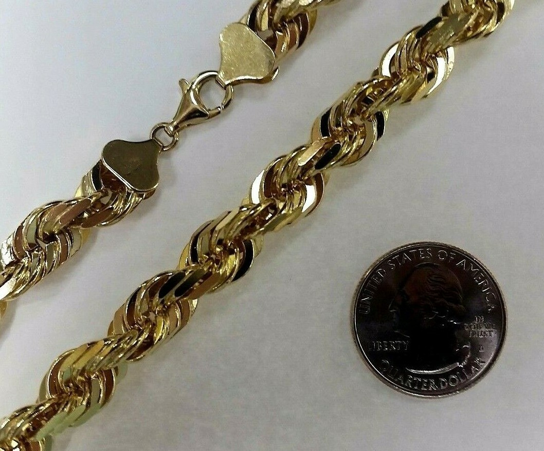 10K Solid Yellow Gold Rope Chain Necklace for Men Women 1.5MM~9MM / 16″~30″